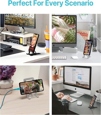 BLACK+DECKER Phone Stand for Desk - Folding Cell Phone Stand Holder - Adjustable and Portable, Folds Down Flat - for Office, Gaming, Bed, Travel - Phone Kickstand Compatible with iPhone in Saudi Arabia