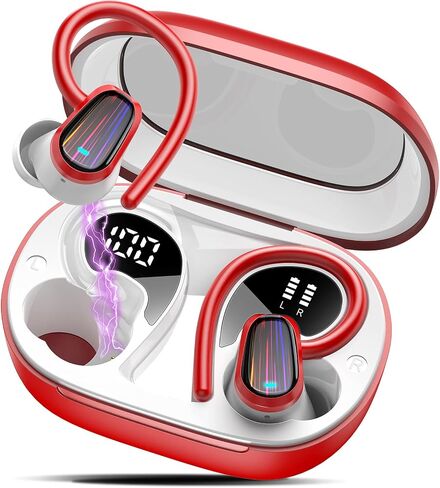 OYIB Wireless Earbuds Bluetooth 5.4 Headphones Sport, 50H Bluetooth Earbuds with Earhooks, Over Ear Bud Deep Bass with ENC Mic, IP7 Waterproof Wireless Earphone for Workout/Running, RED in Saudi Arabia