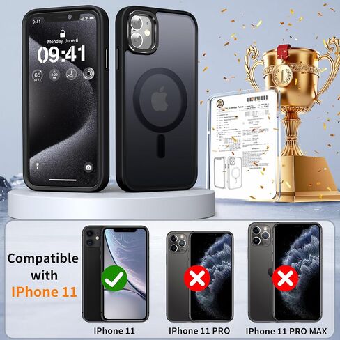 RFUNGUANGO for iPhone 11 Case Compatible with Magsafe, with 2X Tempered Glass Screen Protector, 2X Camera Lens Protector, 360° Full Body Shockproof Heavy Dropproof, Mysterious Black in Kuwait