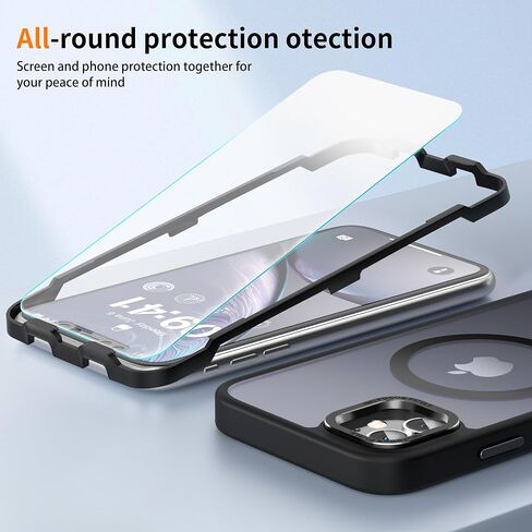 RFUNGUANGO for iPhone 11 Case Compatible with Magsafe, with 2X Tempered Glass Screen Protector, 2X Camera Lens Protector, 360° Full Body Shockproof Heavy Dropproof, Mysterious Black in Kuwait