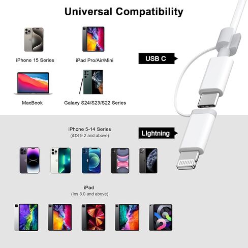 قارئ بطاقة SD لجهاز iPhone iPad، موصل USB C مزدوج وموصل Lightning قارئ بطاقة ذاكرة Micro SD، 2 في 1 محول قارئ بطاقة SD/TF عارض كاميرا Trail لهاتف iPhone 16 15 14 13 12 11 Pro Max XS XR X 8 7 iPad in Kuwait