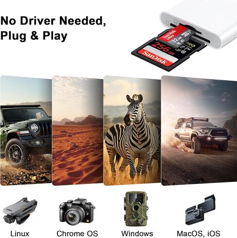 قارئ بطاقة SD لجهاز iPhone iPad، موصل USB C مزدوج وموصل Lightning قارئ بطاقة ذاكرة Micro SD، 2 في 1 محول قارئ بطاقة SD/TF عارض كاميرا Trail لهاتف iPhone 16 15 14 13 12 11 Pro Max XS XR X 8 7 iPad in Kuwait