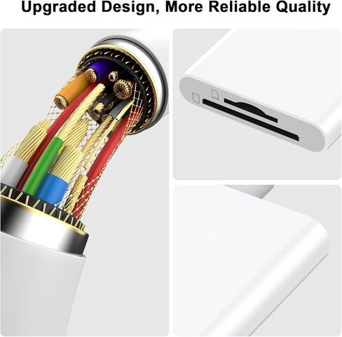 قارئ بطاقة SD لجهاز iPhone iPad، موصل USB C مزدوج وموصل Lightning قارئ بطاقة ذاكرة Micro SD، 2 في 1 محول قارئ بطاقة SD/TF عارض كاميرا Trail لهاتف iPhone 16 15 14 13 12 11 Pro Max XS XR X 8 7 iPad in Kuwait