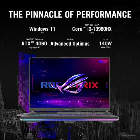 كمبيوتر محمول للألعاب ASUS ROG Strix G16 (2024)، شاشة 16 بوصة 16:10 FHD 165 هرتز، NVIDIA® GeForce RTX™ 4060، Intel® Core™ i9-13980HX، 16 جيجابايت DDR5، 1 تيرابايت PCIe Gen4 SSD، Wi-Fi 6E، Windows 11، G614JV-AS94 in Saudi Arabia
