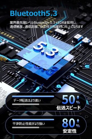 سماعات أذن لاسلكية بلوتوث V5.3 2024، تشغيل 50 ساعة، سماعات أذن ستيريو بجهير عميق مع شاشة LED للطاقة، حافظة شحن IPX5، سماعات مقاومة للماء مع ميكروفون (أسود) in Kuwait