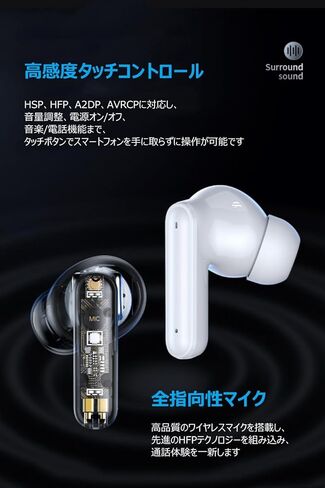 سماعات أذن لاسلكية بلوتوث V5.3 2024، تشغيل 50 ساعة، سماعات أذن ستيريو بجهير عميق مع شاشة LED للطاقة، حافظة شحن IPX5، سماعات مقاومة للماء مع ميكروفون (أسود) in Kuwait