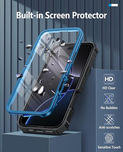 FNTCASE for iPhone 16 Pro-Max Case: Military Grade Drop Proof Protection Mobile Cover with Kickstand | Matte Textured Rugged Shockproof TPU | Protective Sturdy Phone Case - 6.9 inch Black in Saudi Arabia
