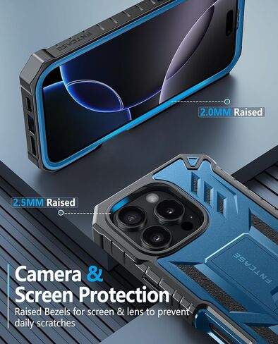 FNTCASE for iPhone 16 Pro-Max Case: Military Grade Drop Proof Protection Mobile Cover with Kickstand | Matte Textured Rugged Shockproof TPU | Protective Sturdy Phone Case - 6.9 inch Black in Saudi Arabia