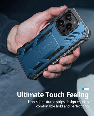 FNTCASE for iPhone 16 Pro-Max Case: Military Grade Drop Proof Protection Mobile Cover with Kickstand | Matte Textured Rugged Shockproof TPU | Protective Sturdy Phone Case - 6.9 inch Black in Saudi Arabia