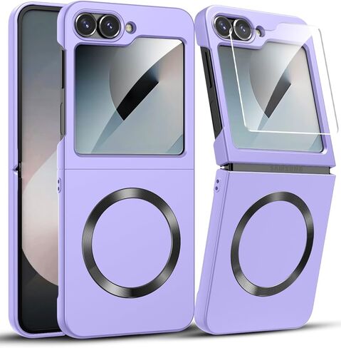 for Samsung Galaxy Z Flip 6 Case, Compatible with MagSafe, with Built-in Screen Protector, Flip6 Slim Hard Magnetic Phone Case, Black in Kuwait