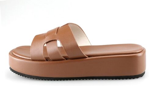 TOCONFFON Women's Flat Sandals Comfortable Platform Slides Sandals Casual Summer Beach Slip On Sandals with Soft PU Leather in Saudi Arabia