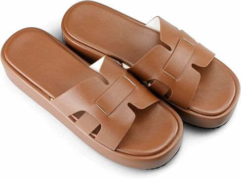 TOCONFFON Women's Flat Sandals Comfortable Platform Slides Sandals Casual Summer Beach Slip On Sandals with Soft PU Leather in Saudi Arabia
