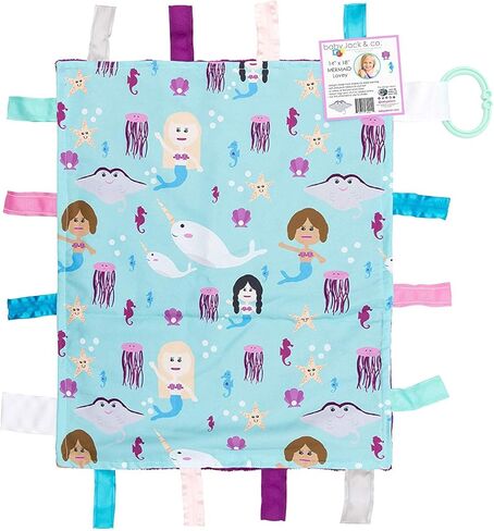 Baby Sensory, Security & Teething Closed Ribbon Tag Lovey Blanket with Minky Dot Fabric: 14"X18" (Mermaids and Narwhals) in Kuwait