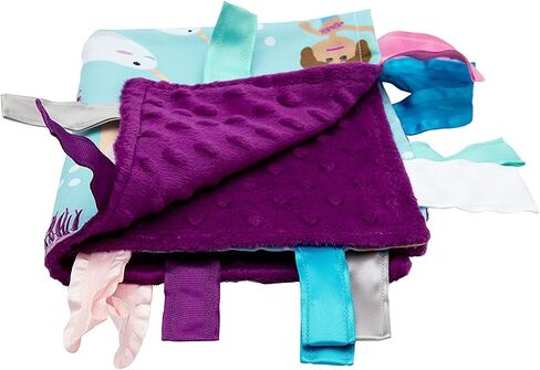 Baby Sensory, Security & Teething Closed Ribbon Tag Lovey Blanket with Minky Dot Fabric: 14"X18" (Mermaids and Narwhals) in Kuwait