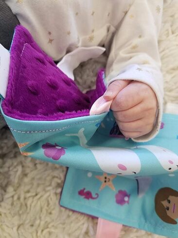 Baby Sensory, Security & Teething Closed Ribbon Tag Lovey Blanket with Minky Dot Fabric: 14"X18" (Mermaids and Narwhals) in Kuwait