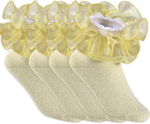 4 Pairs Girls Ruffle Socks Big and Shimmering Girls Lace Sock Ruffled Girls Dress Socks for Girl Toddler in Kuwait