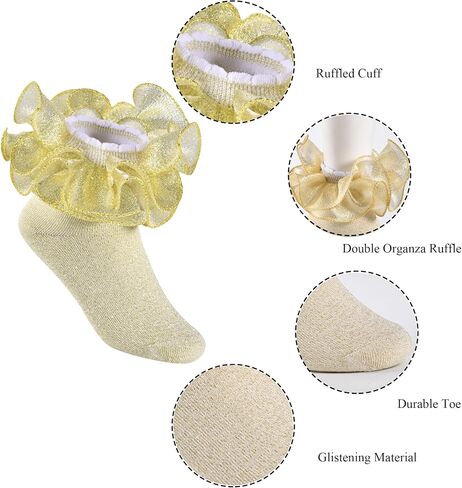 4 Pairs Girls Ruffle Socks Big and Shimmering Girls Lace Sock Ruffled Girls Dress Socks for Girl Toddler in Kuwait