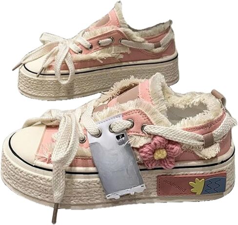Floral Canvas Platform Shoes - Chunky Sneakers for Women, Aesthetic Platform Shoes, Kawaii Sneakers, Y2k Aesthetics in Saudi Arabia