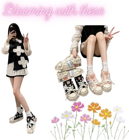 Floral Canvas Platform Shoes - Chunky Sneakers for Women, Aesthetic Platform Shoes, Kawaii Sneakers, Y2k Aesthetics in Saudi Arabia
