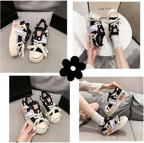 Floral Canvas Platform Shoes - Chunky Sneakers for Women, Aesthetic Platform Shoes, Kawaii Sneakers, Y2k Aesthetics in Saudi Arabia