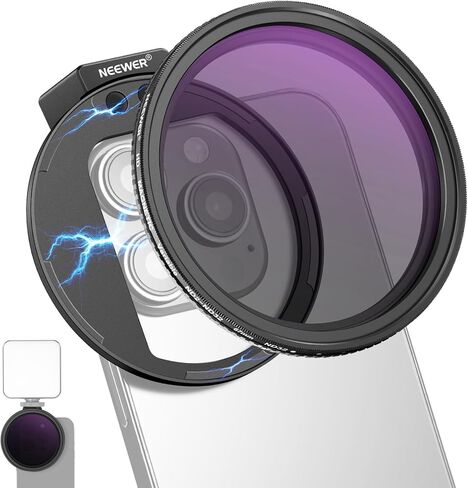 NEEWER Clip On 67mm ND2-ND32 Phone Lens Filter Kit, Upgraded Phone Clip with Threaded Adapter Ring/Cold Shoe/Locking Knob, HD Variable ND Filter for iPhone 15 Pro Max 14 13 Galaxy S22 S23 Ultra in Saudi Arabia