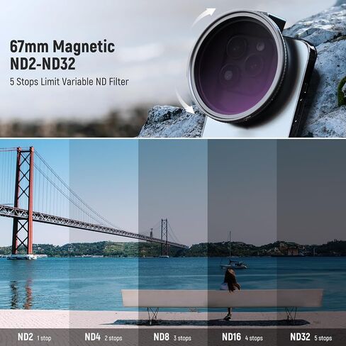 NEEWER Clip On 67mm ND2-ND32 Phone Lens Filter Kit, Upgraded Phone Clip with Threaded Adapter Ring/Cold Shoe/Locking Knob, HD Variable ND Filter for iPhone 15 Pro Max 14 13 Galaxy S22 S23 Ultra in Saudi Arabia