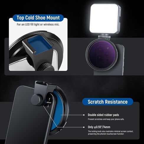 NEEWER Clip On 67mm ND2-ND32 Phone Lens Filter Kit, Upgraded Phone Clip with Threaded Adapter Ring/Cold Shoe/Locking Knob, HD Variable ND Filter for iPhone 15 Pro Max 14 13 Galaxy S22 S23 Ultra in Saudi Arabia