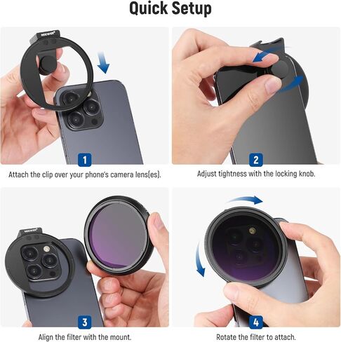NEEWER Clip On 67mm ND2-ND32 Phone Lens Filter Kit, Upgraded Phone Clip with Threaded Adapter Ring/Cold Shoe/Locking Knob, HD Variable ND Filter for iPhone 15 Pro Max 14 13 Galaxy S22 S23 Ultra in Saudi Arabia