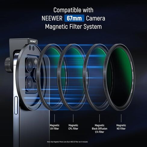 NEEWER Clip On 67mm ND2-ND32 Phone Lens Filter Kit, Upgraded Phone Clip with Threaded Adapter Ring/Cold Shoe/Locking Knob, HD Variable ND Filter for iPhone 15 Pro Max 14 13 Galaxy S22 S23 Ultra in Saudi Arabia