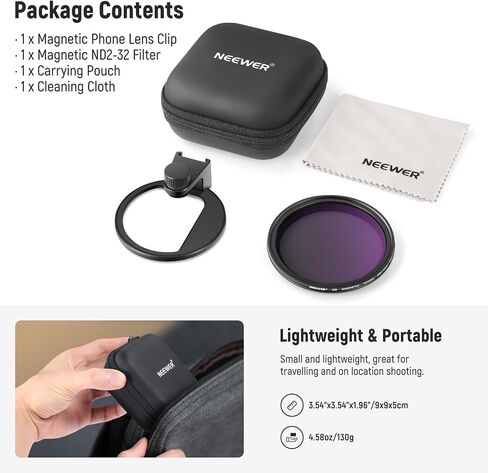 NEEWER Clip On 67mm ND2-ND32 Phone Lens Filter Kit, Upgraded Phone Clip with Threaded Adapter Ring/Cold Shoe/Locking Knob, HD Variable ND Filter for iPhone 15 Pro Max 14 13 Galaxy S22 S23 Ultra in Saudi Arabia