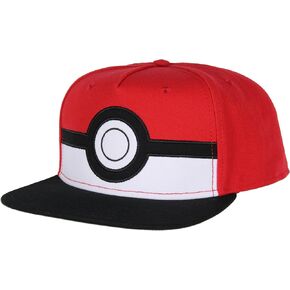 Pokemon Men's Poke Ball Embroidered Logo Flatbill Adjustable Snapback Adult Hat Multicolored