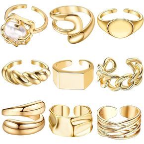 RIOSO 9Pcs Gold Chunky Rings for Women Gold Thumb Spoon Open Ring Set Statement Jewelry Adjustable Chunky Ring in Kuwait