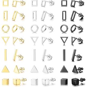 21 زوج أقراط هندسية مسمار الفولاذ المقاوم للصدأ الحد الأدنى القرط مجموعات بسيطة دائرة مثلث مربع أقراط للنساء in Kuwait