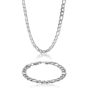 Metro Jewelry Stainless Steel Jewelry Set for Men Bracelet and Necklace 9 and 22 Inches Figaro Chain Lobster Claw 9mm Wide