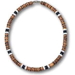 Native Treasure Mens and Womens Tropical Summer Beach Surfer Necklace From the Philippines, Brown Coconut Beads and White Ark Shells