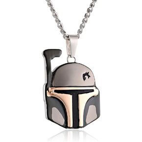 Star Wars Jewelry Unisex Boba Fett Helmet Stainless Steel and Black Ion-Plated Pendant Necklace, 24"