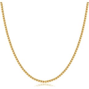 18K Gold Over 925 Sterling Silver Clasp 2mm Gold Cable Box Chain for Men Women Gold Chain Necklace for Men Women 16, 18, 20, 22, 24, 26,30 Inch