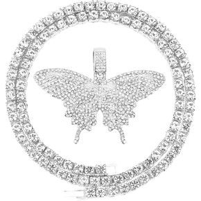 HH BLING EMPIRE Iced Out Silver/Gold Diamond Butterfly Necklace for Men Women, Hip Hop Big Butterfly Pendant with Rope/Tennis/Cuban Link Chains 22 Inch in Kuwait