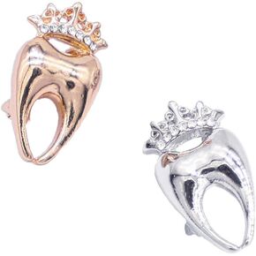 2 Pcs Gold and Silver Smooth Crown Teeth rhinestone Brooch for Doctor, Nurse, Metal, white diamond