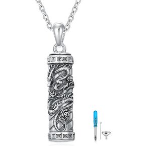 925 Sterling Silver Dragon Phoenix Urn Necklaces for Ashes Cylinder Container Cremation Jewelry Memorial Necklace Jewelry Gifts(with Gift Box)