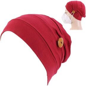 Working Cap with Buttons Women Scrub Cap Yoga Sports Beanie Workout at Home Turban Headwrap Protect Ears Chemo Hats