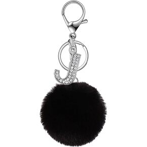 Initial Keyring Alphabet Keychain With Pom Pom Women Girl Shiny Crystal Key Ring Birthday Gift Friendship Keychain in Saudi Arabia
