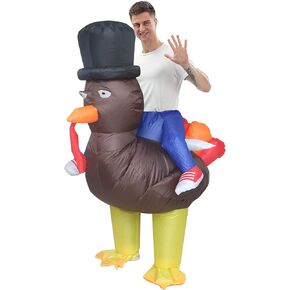 IHGYT Riding Turkey Inflatable Costume Funny Blow up Cosplay Suit Adult Halloween Dress Up, Free Size