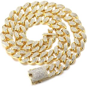 سلسلة ذهبية هالوكاكا للرجال مثلجة، سلسلة ذهبية للرجال مقاس 20 مم ميامي 18 قيراط مطلية بالذهب الحقيقي/البلاتينيوم من الذهب الأبيض بلمسة نهائية من الذهب الأبيض، مجموعة شوكة قطع ألماس كاملة من تشيكوسلوفاكيا، هدية له in Kuwait