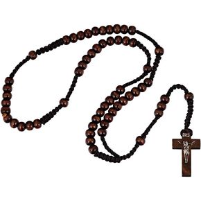 Stuppendux Wooden Bead Rosary Necklace Cross Crucifix Catholic Prayer Jesus for Men Women