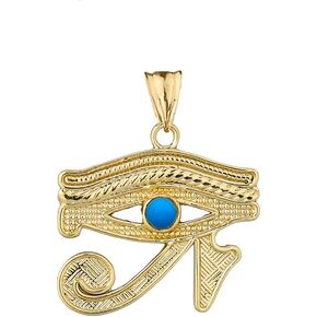 Unique 10k Yellow Gold Egyptian Blue Eye of Horus Pendant