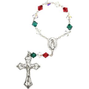 Austrian Crystal or Glass One Decade POCKET OR AUTO (Clasp for Hanging) Rosary - Includes Holy Card, Birth month meaning when applicable - Gift Idea