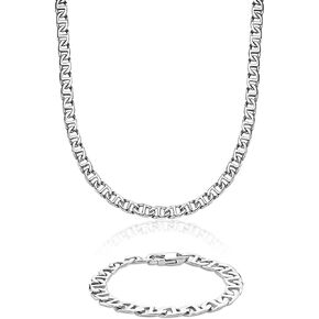 Metro Jewelry Stainless Steel Mariner Chain Necklace and Bracelet for Men with Yellow Gold Ion Plating 22 and 9 Inches 5 mm Wide Lobster Claw Jewelry Set