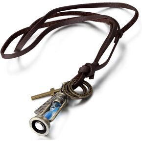 OIDEA Mens Womens Vintage Hourglass Lamp Pendant Necklace with Adjustable Leather Chain for Chirstmas Gifts