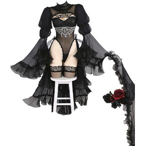 miccostumes Women Adult Costume Anime Wedding Bride Cosplay Black Bridal Bodysuit with Veil and Gloves